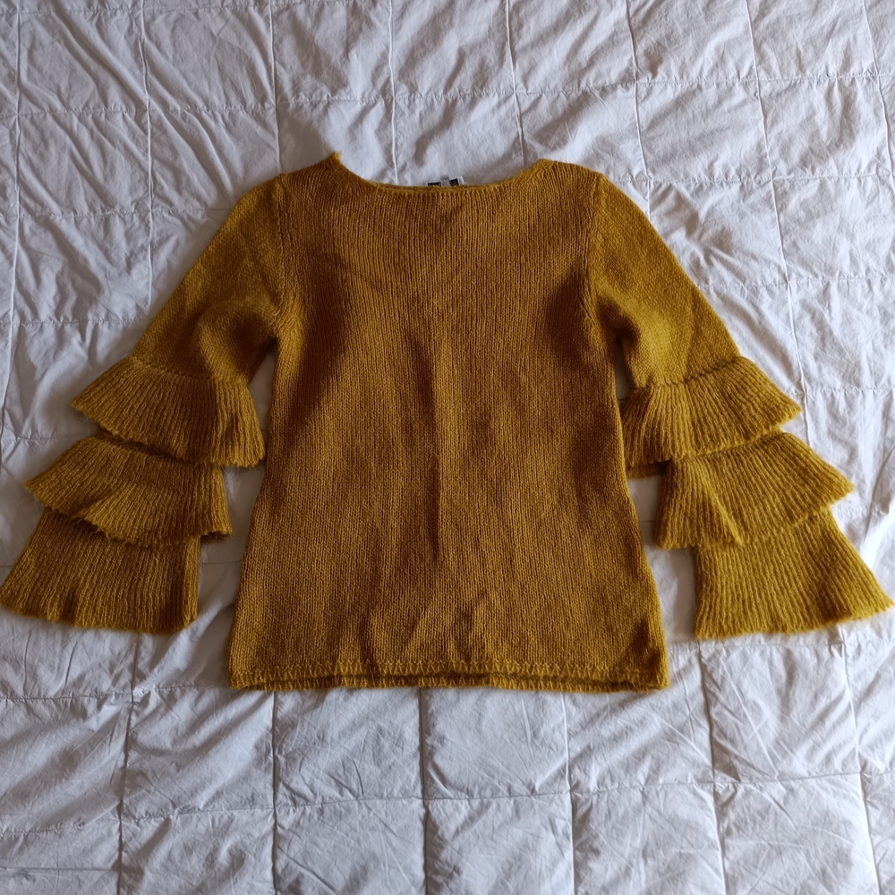 Yellow Ruffle Sleeve Sweater